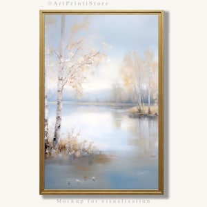 Impresión artística otoñal, paisaje de pared, pintura al óleo de abedul otoñal, decoración de pared natural en tonos pastel