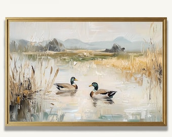 Mallard Duck Wall Art Print Waterfowl Oil Painting Style Wildlife Artwork for Rustic Decor