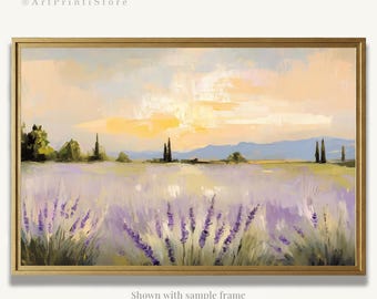 Provence Lavender Field Oil Painting Print on Paper French Landscape Artwork Farmhouse Wall Art Decor