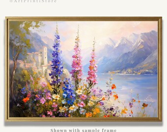 Lake Como Art Print Italian Alpine Oil Painting Mountain Landscape Mediterranean Wall Decor