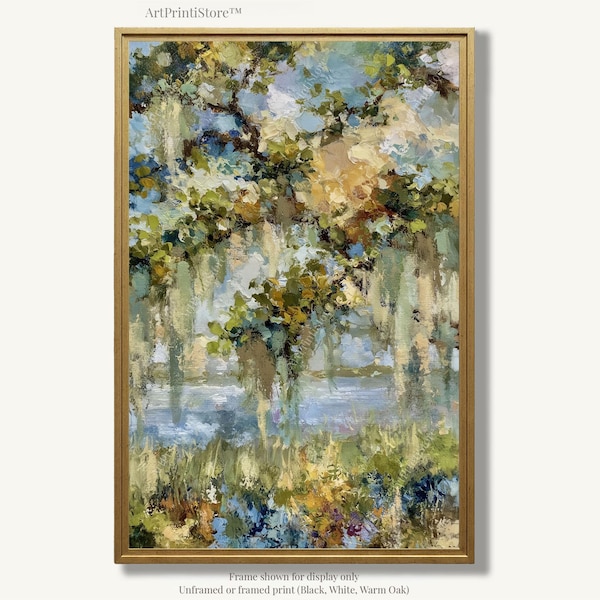 Spanish Moss Live Oak Oil Painting Print on Paper Southern Marsh Landscape Artwork Lowcountry Wall Art Decor