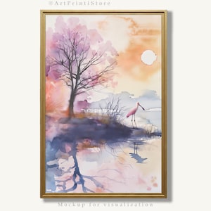 Roseate Spoonbill Art Print Bird Wall Art Wildlife Coastal Watercolor Painting Nature Artwork Pastel Tones Wall Decor