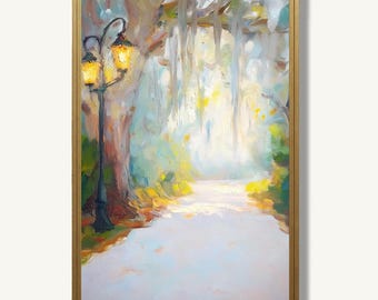 Oak Tree Wall Art Print Southern Landscape Oil Painting Style Savannah Poster Woodland Artwork for Rustic Decor