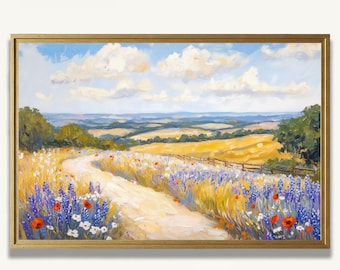 Bluebonnet Texas Hill Country Art Print In Oil Painting Style Meadow Artwork For Wall Decor