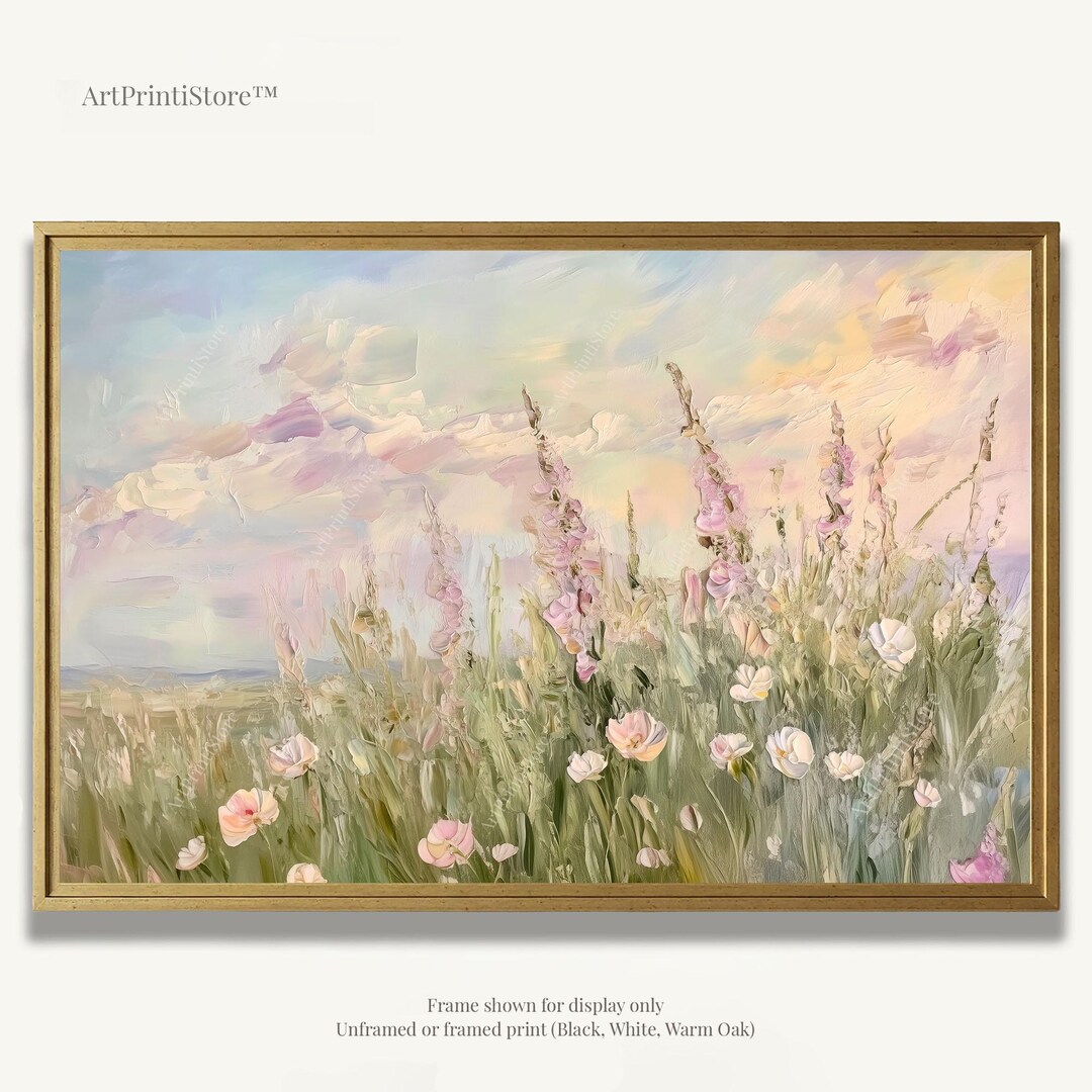Wildflower Field Art Print Floral Oil Painting Landscape Poster Nature ...
