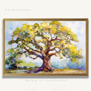 Oak Tree Art Print Landscape Oil Painting Minimalist Nature Artwork Botanical Rustic Poster Living Room Wall Decor