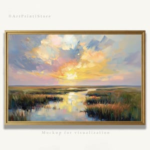 Marsh Oil Print Charleston Wall Art Coastal Landscape Artwork Marshland Painting Nature Wall Decor Pastel Tones