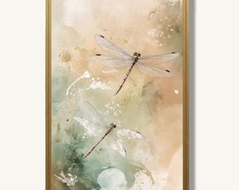 Dragonfly Art Print Botanical Watercolor Painting Nature Poster Neutral Artwork Scandinavian Wall Decor