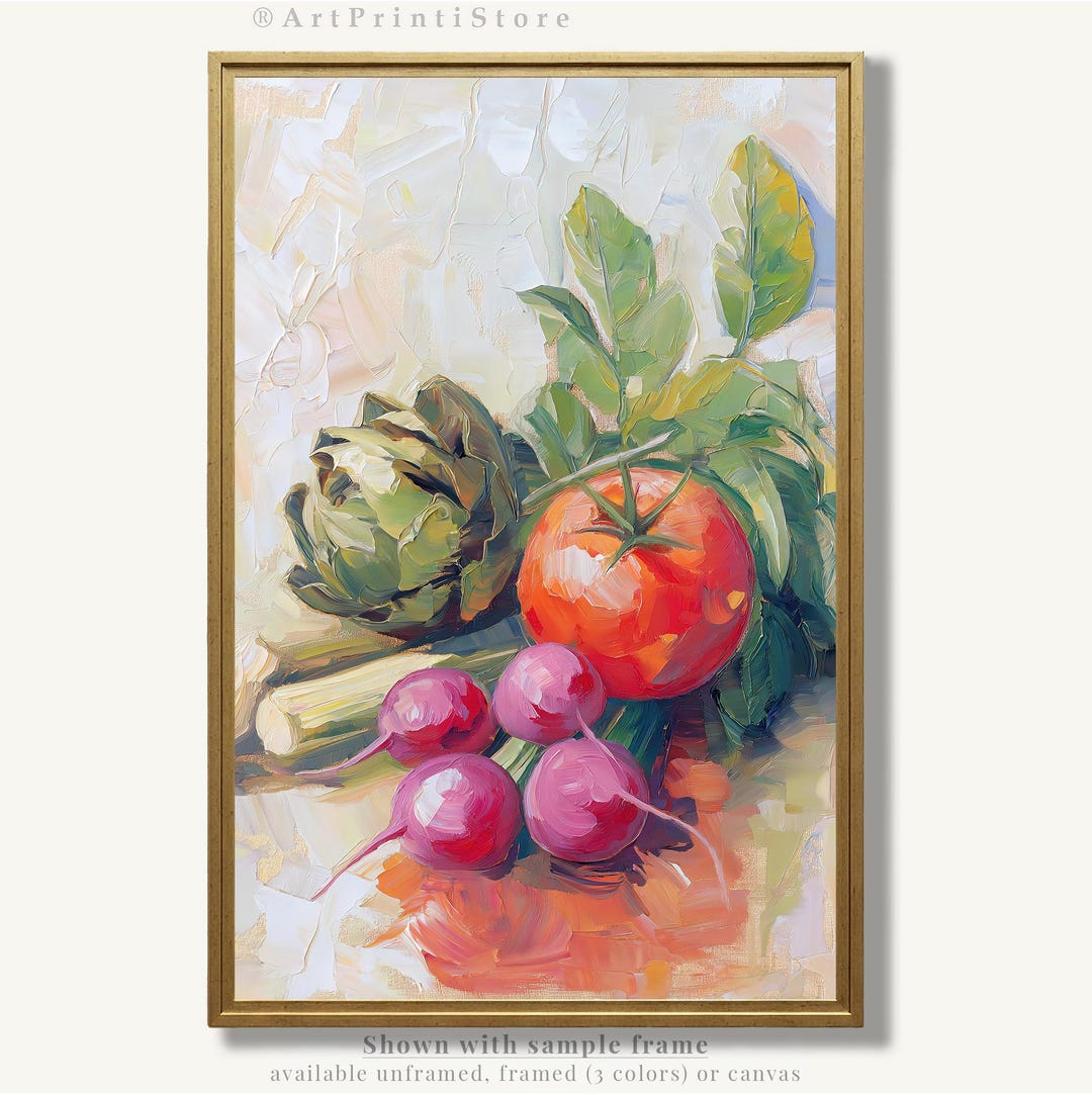 Botanical Vegetable Art Print Rustic Oil Painting Kitchen Poster Still ...