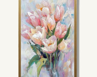 Tulip Wall Art Botanical Print In Oil Painting Style For Shabby Chic Farmhouse Decor