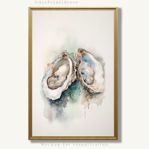 Oyster Shell Art Print Coastal Wall Art Beach Ocean Vibes Nautical Watercolor Painting Seaside Wall Decor