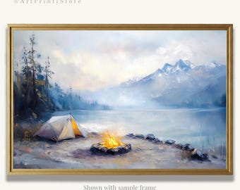 Adventure Art Print Unique Forest Oil Painting Lake Mountain Poster National Park Artwork Rustic Wall Decor