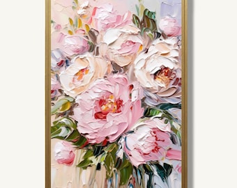 Peony Flowers Wall Art Print Floral Oil Painting Style Botanical Artwork for Modern Decor