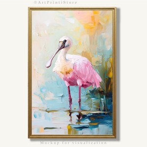 Roseate Spoonbill Oil Print Bird Wall Art Coastal Wetland Artwork Botanical Animal Painting for Nature Wall Decor