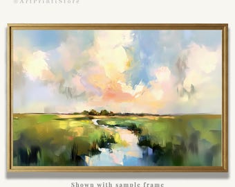 Charleston Marsh Art Print Lowcountry Oil Painting South Carolina Wetlands Poster Pastel Landscape Artwork Coastal Wall Decor