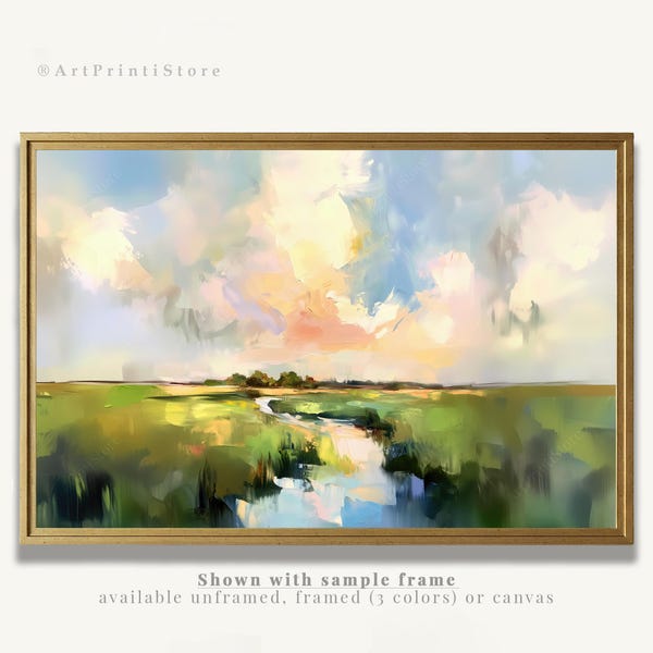 Charleston Marsh Art Print Lowcountry Oil Painting South Carolina Wetlands Poster Pastel Landscape Artwork Coastal Wall Decor