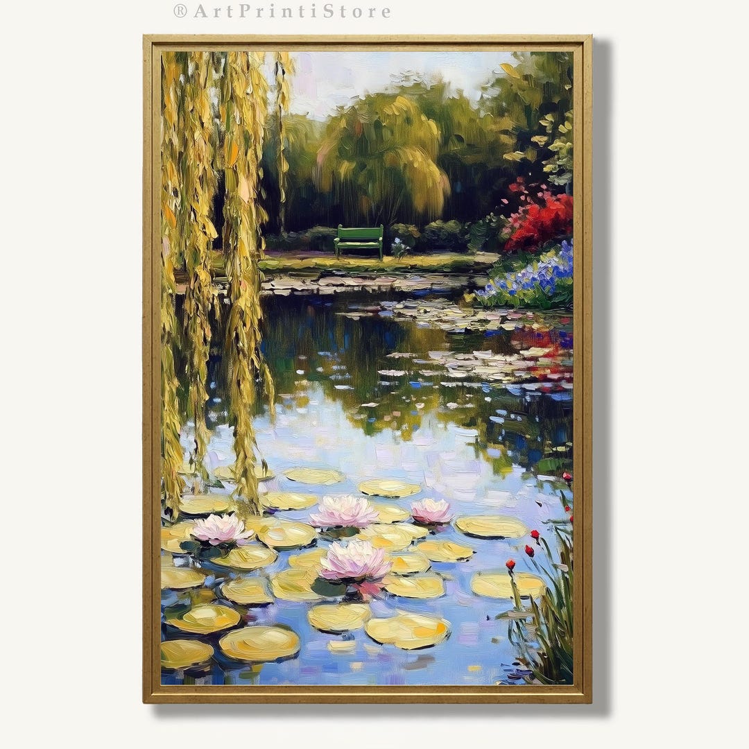 Water Lilies Pond Wall Art Print Botanical Oil Painting Style Garden ...