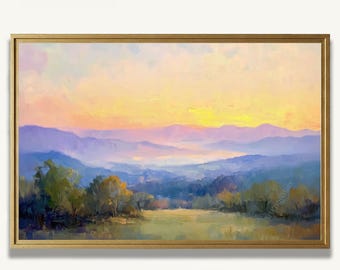 Blue Ridge Mountains Sunrise Art Print In Oil Painting Style Landscape Artwork For Wall Decor