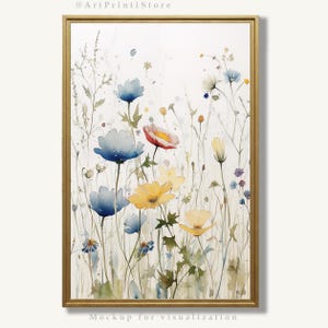Wildflower Art Print Floral Wall Art Pastel Flower Watercolor Painting Rustic Botanical Artwork Nature Wall Decor