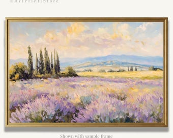 Lavender Field Art Print Landscape Oil Painting Countryside Poster Nature Artwork Provence Wall Decor