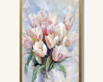 Tulip Flowers Wall Art Print Floral Oil Painting Style Botanical Artwork for Modern Farmhouse Decor