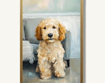 Goldendoodle Art Print Pet Portrait Oil Painting Dog Poster Cute Artwork Minimalist Wall Decor
