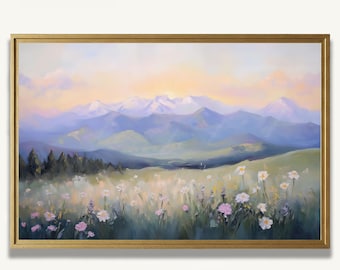 Mountain Wildflower Meadow Oil Painting Print on Paper Colorado Rockies Landscape Artwork Nature Wall Art Decor