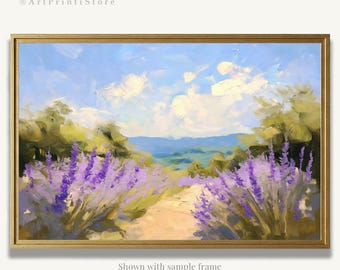 Provence Landscape Art Print Lavender Field Oil Painting French Countryside Poster Nature Artwork Farmhouse Wall Decor