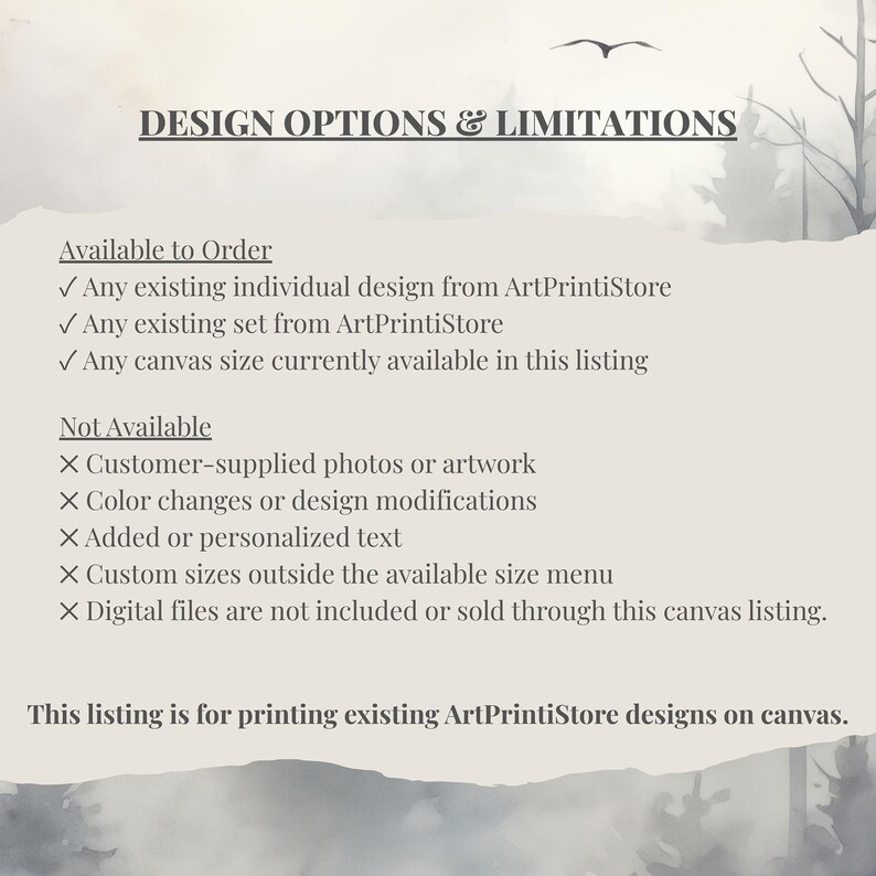The image is for printing existing ArtPrintStore designs on canvas.