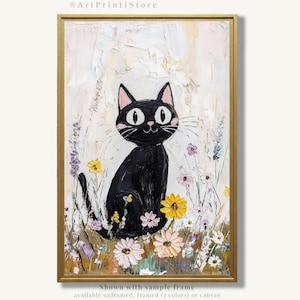 Black Cat Wall Art Print Animal Oil Painting Style Cute Poster Pet Artwork for Modern Farmhouse Decor