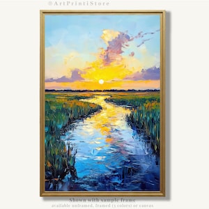 Charleston Marsh Art Print Coastal Oil Painting Sunset Landscape Poster Lowcountry Nature Artwork Rustic Wall Decor