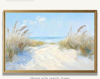 Beach Dunes Wall Art Print Ocean Oil Painting Style Seaside Poster Shore Artwork for Coastal Decor
