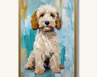 Goldendoodle Wall Art Print Dog Oil Painting Style Pet Portrait Poster Puppy Artwork for Modern Decor