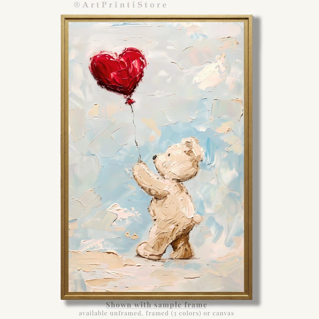 Teddy Bear Wall Art Print Cute Animal Oil Painting Style Baby Poster ...