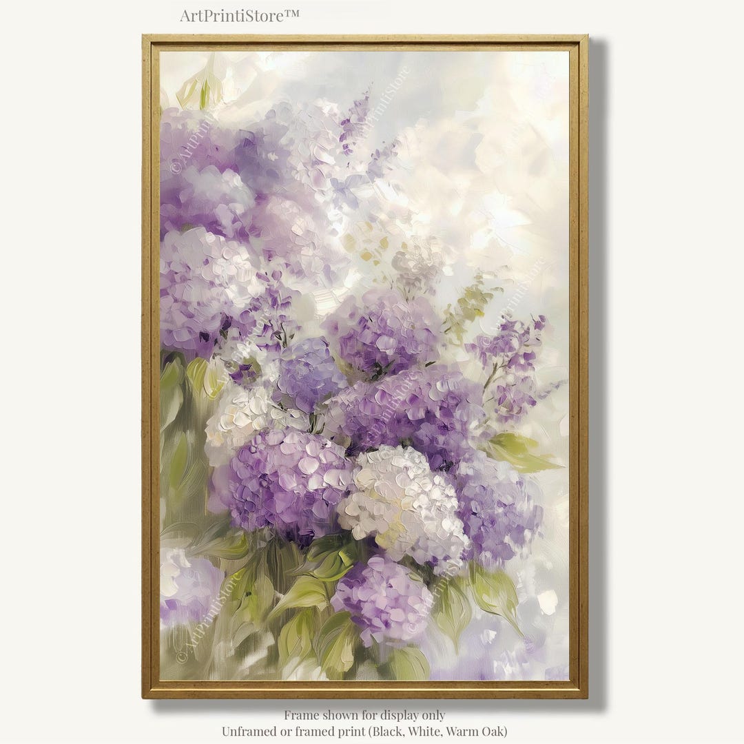 Hydrangea Wall Art Oil Painting Print Pastel Floral Farmhouse Cottage ...