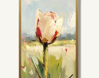 Tulip Art Print Floral Spring Wall Art In Oil Painting Style Botanical Artwork For Wall Decor