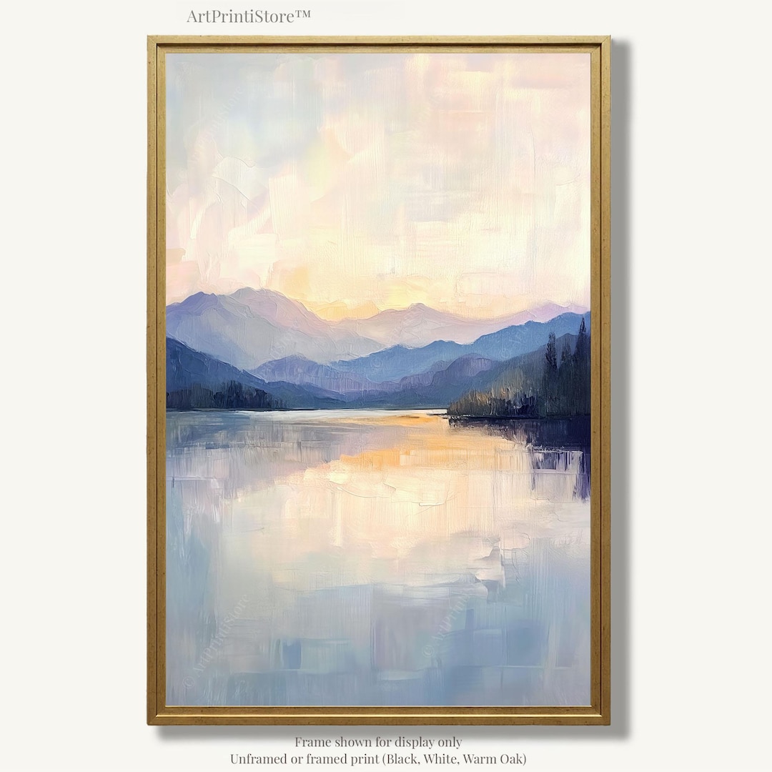 Mountain Lake Print Oil Painting Landscape Poster Modern Nature Wall ...