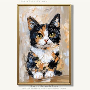Calico Cat Art Print Portrait Oil Painting Abstract Poster Pet Artwork Modern Farmhouse Wall Decor