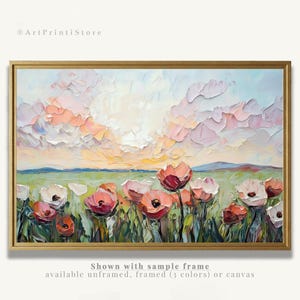 Poppy Field Art Print Floral Oil Painting French Countryside Artwork Provence Flower Poster Farmhouse Wall Decor