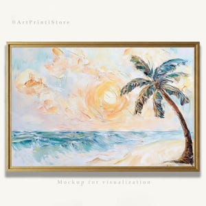 Florida Beach Art Print Palm Tree Painting Ocean Sunrise Oil Artwork Coastal Tropical Poster Minimal Seascape Wall Decor