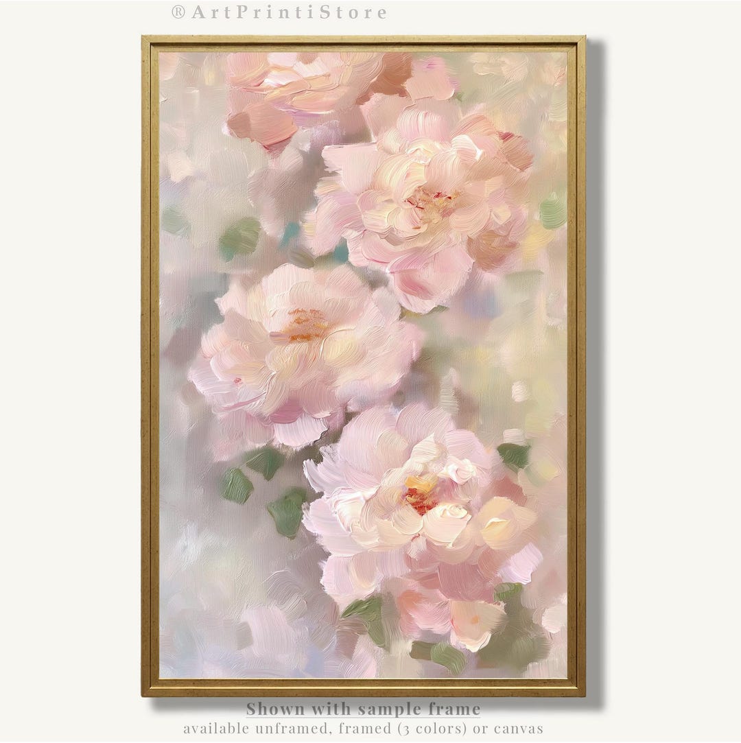 Peony Flowers Wall Art Print Pink Oil Painting Style Floral Poster ...