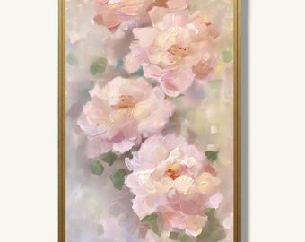 Peony Flowers Wall Art Print Pink Oil Painting Style Floral Poster Botanical Artwork for Shabby Chic Decor