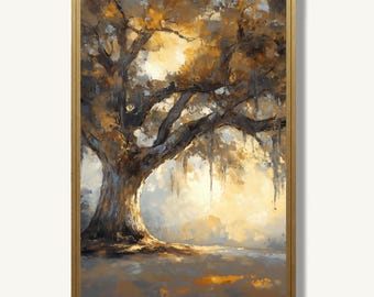 Oak Tree Art Print Nature Oil Painting Landscape Poster Forest Artwork Modern Farmhouse Wall Decor