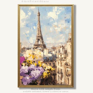 Paris Art Print Floral Oil Painting Eiffel Tower Poster European City Artwork French Wall Decor