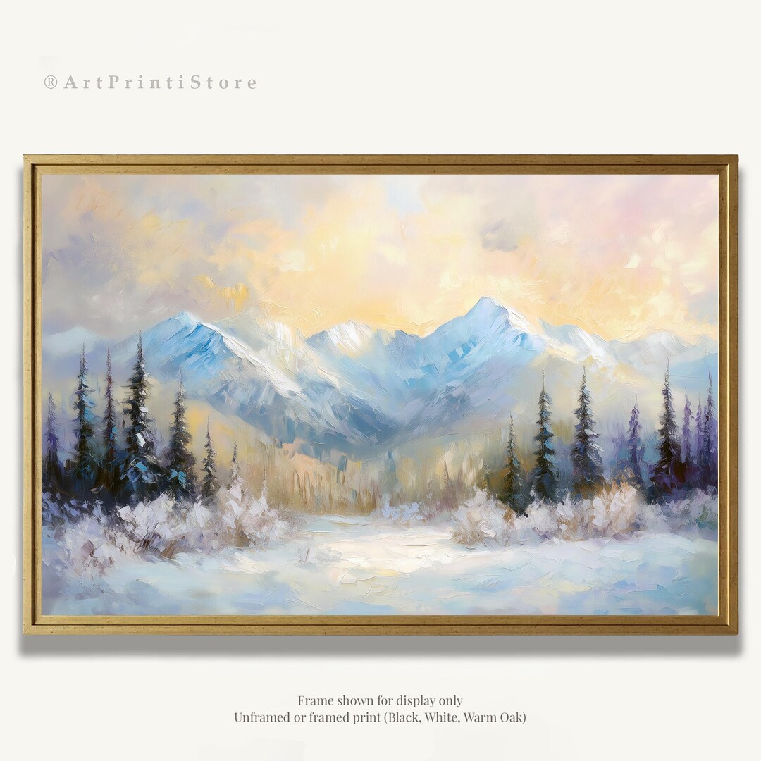 Colorado Rockies Art Print Snowy Mountain Oil Painting Alpine Landscape ...