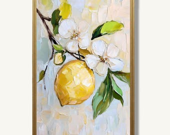 Lemon Art Print Kitchen Botanical Oil Painting Fruit Poster Floral Artwork Farmhouse Wall Decor