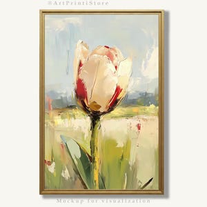 Tulip Art Print Floral Oil Painting Minimalist Botanical Artwork Spring Flower Poster Farmhouse Wall Decor
