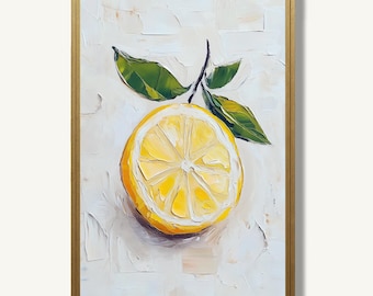 Lemon Wall Art Print Kitchen Oil Painting Style Still Life Poster Fruit Artwork Modern Farmhouse Decor
