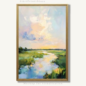 Charleston Marsh Art Print Coastal Oil Painting Lowcountry Nature Artwork Southern Sunset Poster Farmhouse Wall Decor