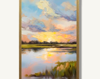 Marsh Oil Print Charleston Wall Art Coastal Landscape Artwork Salt Marsh Painting Lowcountry Nature Pastel Wall Decor